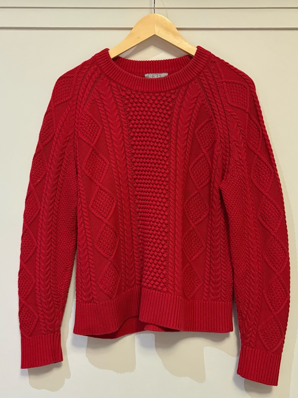 J. Crew Women's Red Cable Knit Cotton Crewneck Sweater